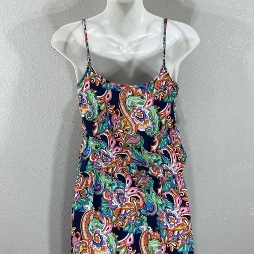Tommy Bahama Mare Multi Paisley Print Elastic Tie Waist Slit Side Maxi Dress S